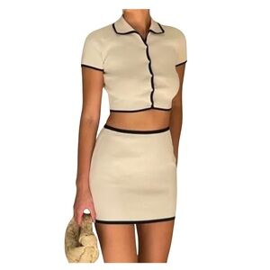 Chic Commense Cream Skirt Set with Black Trim